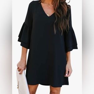 New Women’s black dress. Size L.  By Belongsci.  V neck with tiered sleeve edge.
